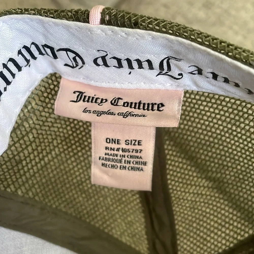Juicy Couture Olive Green Velour Velvet Baseball Cap with Pink Crystal Logo‎